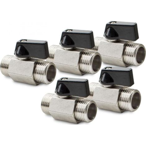 Lot de 5 pièces 3/8 " mâle x mâle nickelé laiton Mini robinet à boisseau sphérique (1/5)