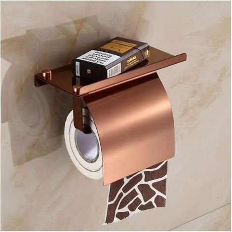 Porte-Papier Toilette Mural avec Etagère de Téléphone 304 Acier Inoxydable Porte Rouleau Papier Toilette avec Plateforme de Rangement derouleur Papier Toilette pour Salle de Bain,Rose Gold-Fei Yu (1/5)