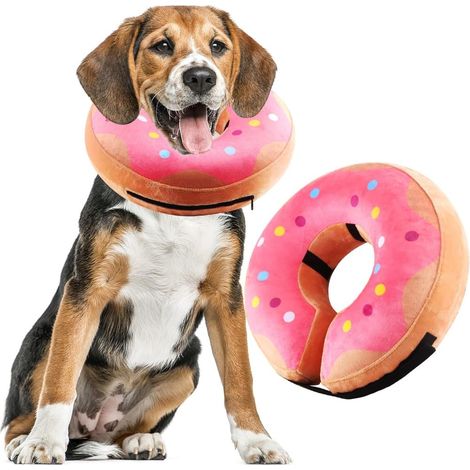 Collier gonflable chien, Collier gonflable chien avec velcro réglable, Collier pour chat, pour chirurgie ou cicatrisation, Anti-léchage (Rose, L)