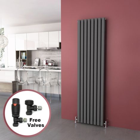 ELEGANT 1800 x 480 Anthracite Vertical Radiator Double Modern Oval Column Radiator Central Heating Radiators Designer Radiators + Thermostatic Radiator Valves (1/5)