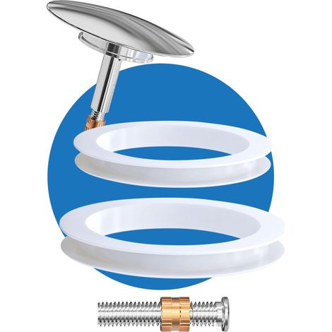 [3 pièces] Kit de Joints de Rechange en Silicone pour Bouchon de Baignoire Ø 72 mm – Joints Standard Ø 43 mm + XL Ø 49 mm + vis Ø 7,9 mm et Contre-écrou. (1/5)