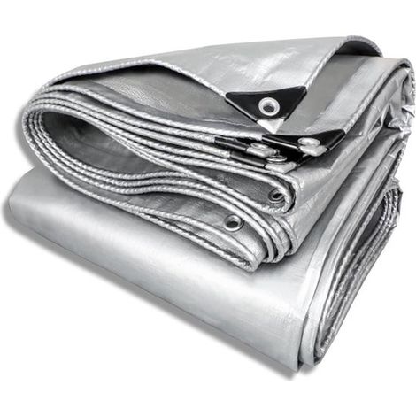 Lona impermeable - Lona protectora - Protección para exteriores - Bordes reforzados - 200 x 300 cm - Plateada
