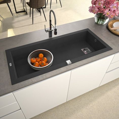 Carea Cuisine & Bain – Évier à encastrer DRAKKAR 1 grand bac – Noir – Vidage automatique – S'encastre dans meuble 120 cm – Garantie 7 ans (1/4)