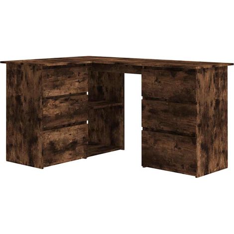vidaXL Corner Desk Smoked Oak 145x100x76 cm Engineered Wood