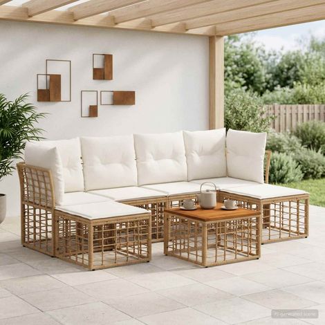 vidaXL Conjunto de sofás de exterior 7 uds. Natural y Crema Poliéster (1/5)