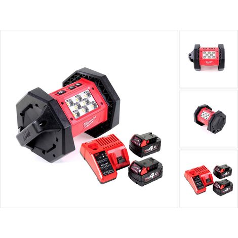Milwaukee M18 AL-402C Akku LED Flutstrahler mit 1100 Lumen + 2x 4,0 Ah Akku + Universal Ladegerät (1/5)