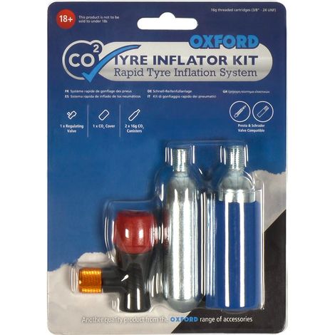 Cartouche de CO2 avec valve pour gonfler les pneus, lot de 2, Oxford OX163