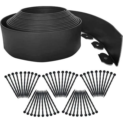 Bordure de Jardin 10m Haut 10cm kit de pelouse Flexible sans tranchée avec 50 Clous lit de Jardin en Gazon clôture en Plastique Noir (1/5)