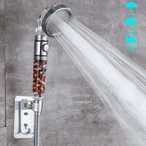 SPA high pressure anti-limestone shower head with hand shower water stop 3 spray modes water saving ABS hand or wall mounted filter (1/5)