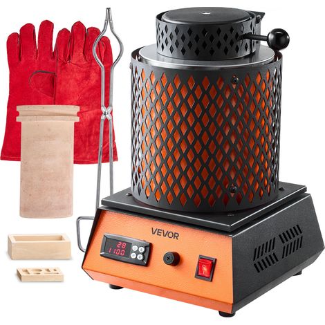 VEVOR Horno de Fusión de Oro Digital, con Crisol Cerámico de 5 kg, 1500 W, máx. 1150 ℃, Kit de Horno de Fusión de Metales para Fabricación de Joyas, Lingotes y Componentes Metálicos, Color Negro
