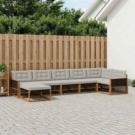 Set di divani da esterno componibile in legno massello di acacia, naturale e grigio, set da 7 pezzi - PANGIVO (1/5)