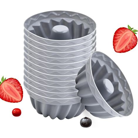 Moules à muffins en silicone pour la pâtisserie, moules à cupcakes, moules à muffins, réutilisables et anti-adhésifs pour Halloween, anniversaires,Gris Foncé 12 Pièces,Gris Foncé 12 Pièces (1/5)