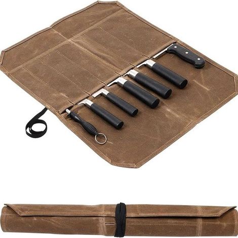 Borsa portacoltelli da chef, astuccio arrotolabile a 7 scomparti, color kaki, 5645 cm, antigraffio, impermeabile, borsa portacoltelli da chef portatile. (1/5)