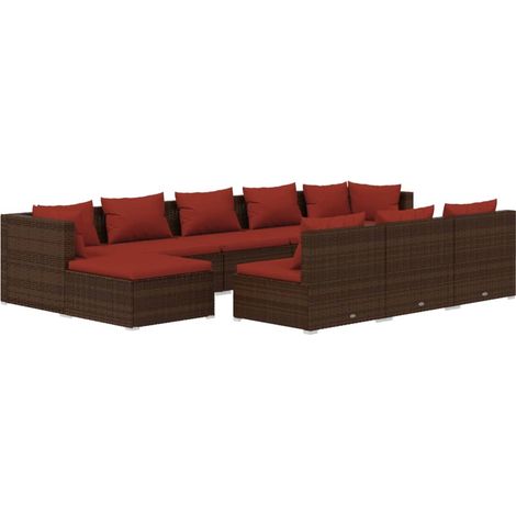 Mobili da giardino mobili da esterno set di mobili 10 pezzi con cuscini marroni in resina intrecciata 020015090