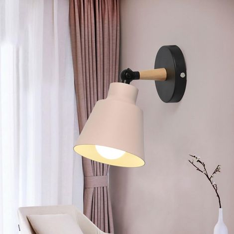 Appliques Murales Rétro Vintage E27 Luminaire Plafonnier Industriel en Bois et Métal Réglable Lampe Murale Interieur Applique Moderne pour Chambre Entrée Salon (rose)