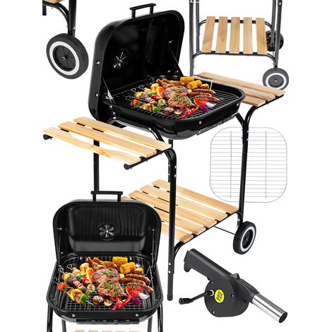 Parrilla de carbón con tapa, parrilla grande cromada, estantes, ruedas, soplador Curron EmaBend GM3000 (1/5)