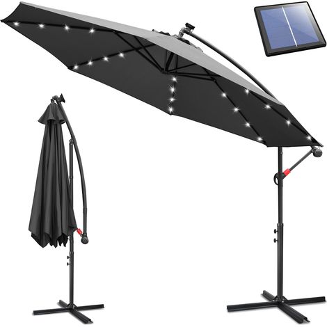 Randaco Ombrellone solare Ø 3 m con LED – Illuminazione integrata per le serate in terrazza Grigio