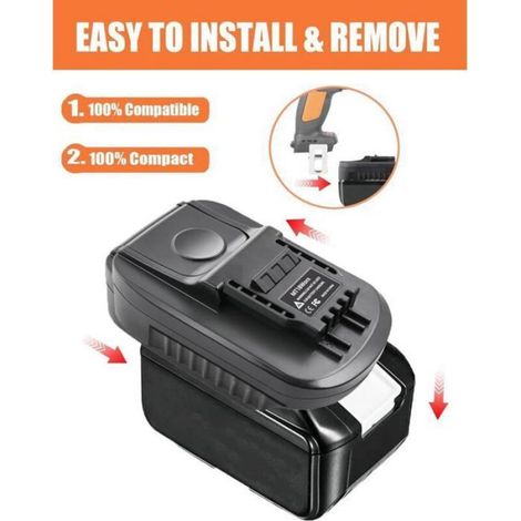 Adaptateur de batterie - - MT18WORX - Convertit Makita 18V en Worx 20V - Boîtier ABS + Nylon 66 200°C - Bouton retrait rapide (1/4)