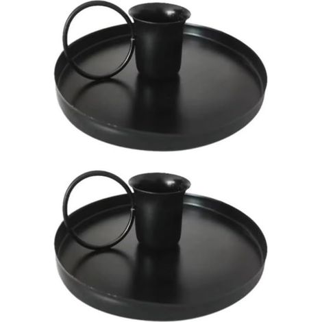 Lot de 2 bougeoirs portables en métal noir élégant pour décoration de maison et de mariage (1/4)