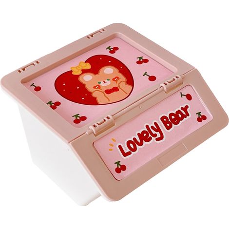Petite boîte à bijoux PP empilable, mignonne et cartoon, organiseur de cartes photo mini, contenant de papeterie, rangement de bureau avec couvercle rabattable, rose. (1/5)