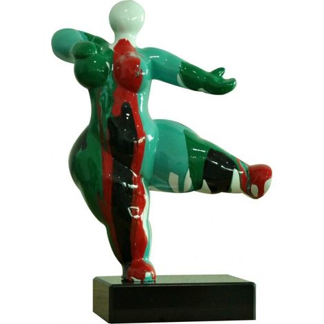 Statue femme dansant avec coulures vert / rouge H33 cm - LADY DRIPS 04