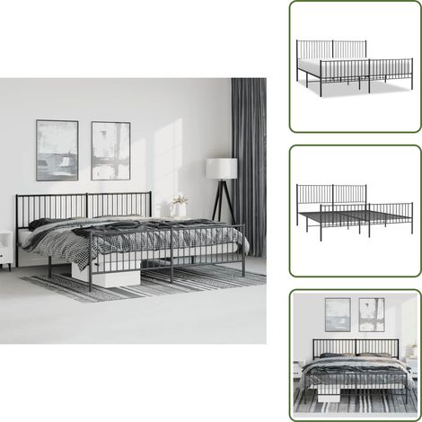 Bettgestell mit Kopf- und Fußteil Metall Schwarz 193x203 cm - Bettstellengestell - Doppelbett - Massivholzbettfassungen - Schlafraumgestaltung - Boxspringbett (1/5)