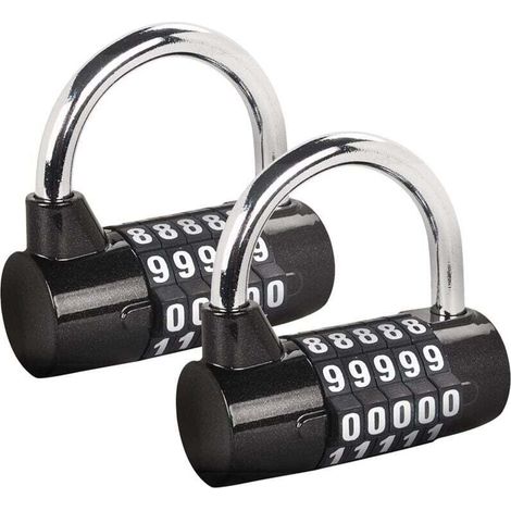 Serrure à Combinaison à 5 Chiffres, Cadenas de Gymnase, Serrure à Combinaison Remplaçable, Adaptée aux Casiers d'École, Boîtes à Outils, Clôtures, Noir (2 Pièce)