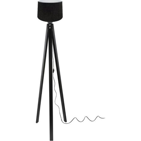 Lampada da terra treppiede nero con paralume nero tessuto DECONE3566 (1/5)