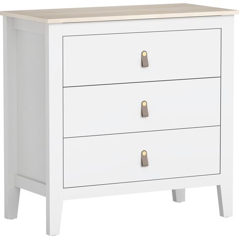 Commode 3 tiroirs LIAM effet bois blanc (1/4)