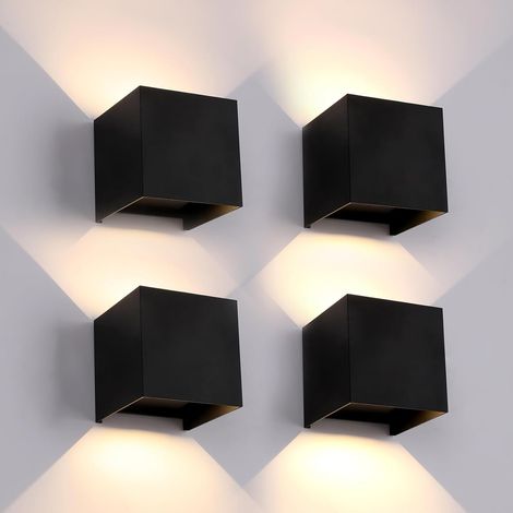 4 Pack Applique Murale Exterieur Interieur LED Ampoules G9 Remplaçable IP65 Étanche Lampe Murale Extérieures Noir 3000K Blanc Chaud Applique Carrée Aluminium Réglage de l'angle d'éclairage (1/5)