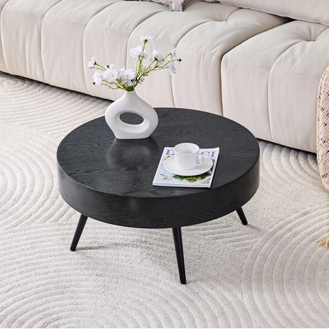Couchtisch rund 70 cm Schwarz MDF mit Metallbeinen OKMYHOME (1/5)