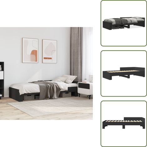 The Living Store Cadre de lit sans matelas noir 75x190 cm bois ingénierie - Cadre De Lit - Lit Enfant - Lit Junior - Bois D'ingénierie - Lit Noir (1/5)