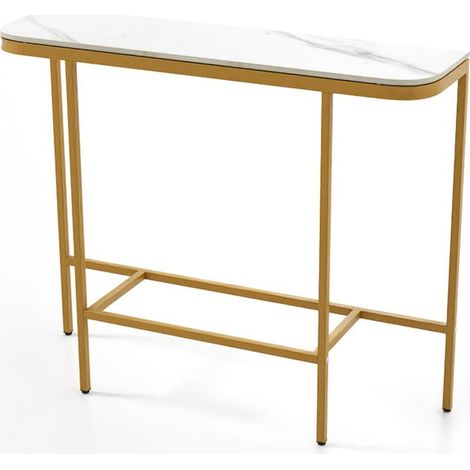 Consolle moderna per ingresso o soggiorno 111 x 30 x 91 cm con ampio piano e dispositivi di sicurezza rinforzati realizzata in metallo bianco e oro. 200017786