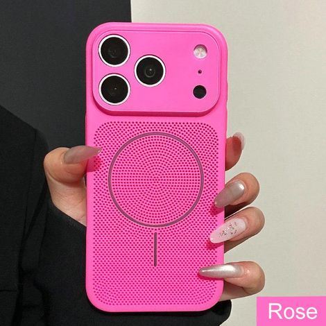 (iPhone 14 rouge rose) Coque de protection ultra-mince pour la dissipation de la chaleur, avec design en maille et renfort antichoc. (1/5)