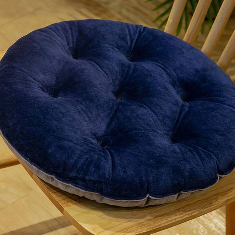 Coussin d'assise rond bleu foncé 40x40cm, couleur assortie, garnissage peluche chaud et confortable, idéal pour l'automne et l'hiver (1/5)