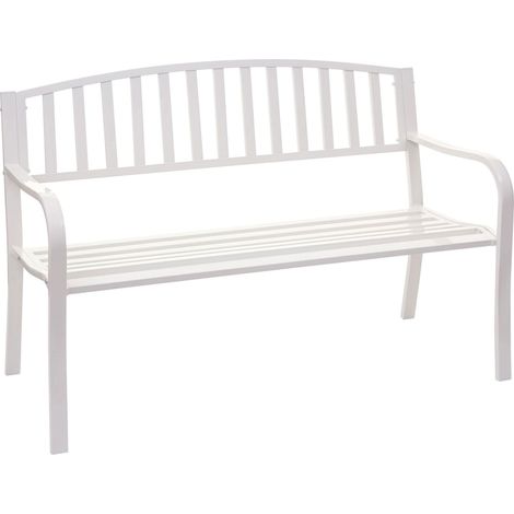 Banc de jardin HWC-F43, banc du parc, 2 places, acier thermolaqué - blanc (1/6)