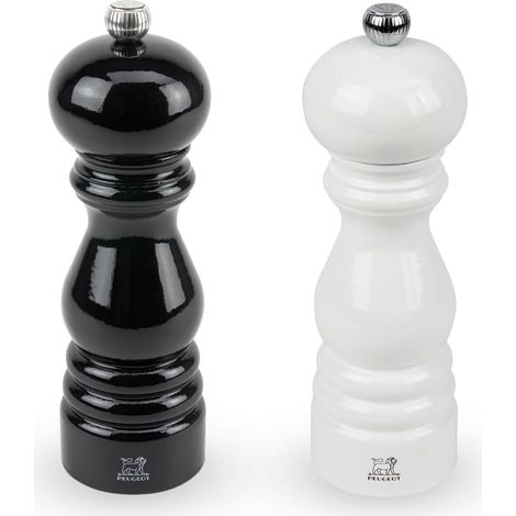 2 - Moulin À Poivre Et Moulin À Sel - Réglage Classique - Bois Revalorisé PEFC - Fabrication Française - Noir Et Blanc - 18 cm