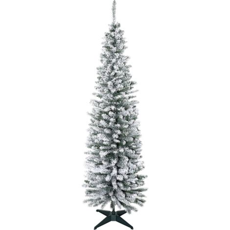 Albero di Natale artificiale, 210 cm, rami in PVC, effetto neve, pieghevole, struttura in metallo, combinazione di colori verde/bianco, consegna a domicilio. (1/5)