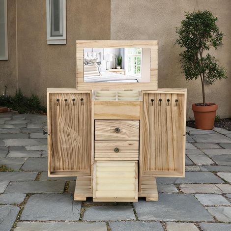 Coffret à bijoux en bois avec miroir et rangement 4 niveaux (1/5)