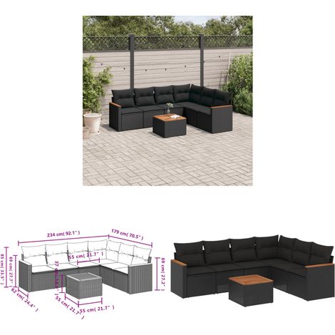 7-tlg. Garten-Sofagarnitur mit Kissen Schwarz Poly Rattan - Gartenmöbel Set - Esszimmergarnitur - Outdoor Möbel - Lounge Sofa - Rattan Gartenmöbel - Home & Living (1/3)