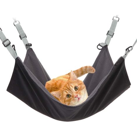Lit suspendu pour chat réglable et réversible avec coussin confortable (Noir) (1/5)