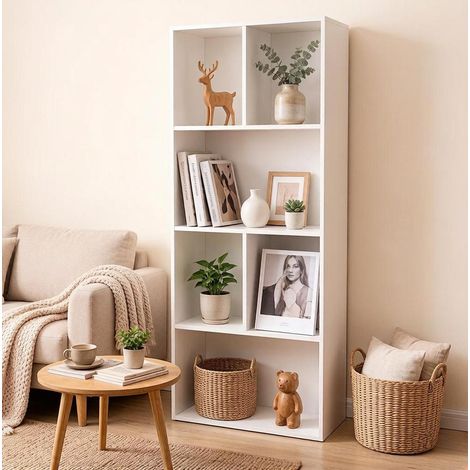 Mobile libreria 6 scomparti MDF bianco 50x30x118 cm OKMYHOME (1/5)