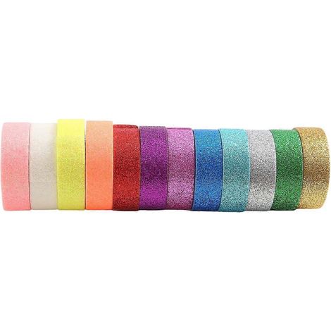 Washi-Tape-Set, 12 Rollen glitzerndes, dekoratives, farbiges Masking Tape