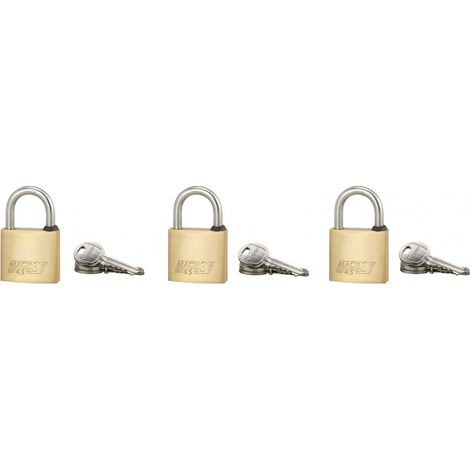 Set di 3 lucchetti MACH 3 a chiave uguale, arco inox 45 mm, ottone, 9 chiavi – THIRARD (1/2)