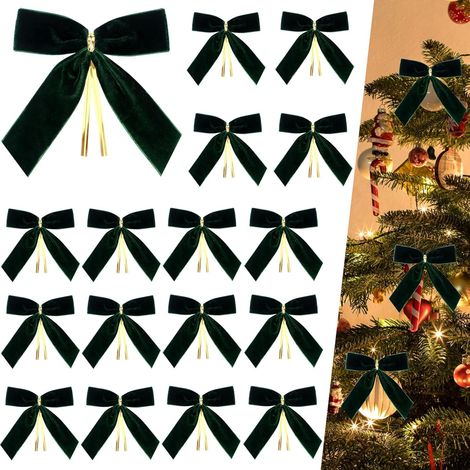 Nœuds en velours foncé – Décorations de sapin Noël avec corde torsadée lot de 24 9 cm Vert (1/5)