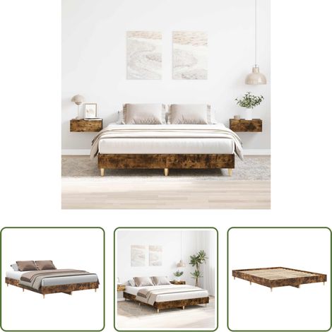 vidaXL Räuchereiche - Bettgestell ohne Matratze Räuchereiche 140x200 cm Holzwerkstoff (1/5)