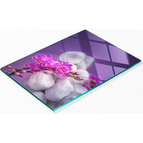 Tabla de cocina de vidrio templado con diseño decorativo de orquídeas, 80x52 cm. (1/5)