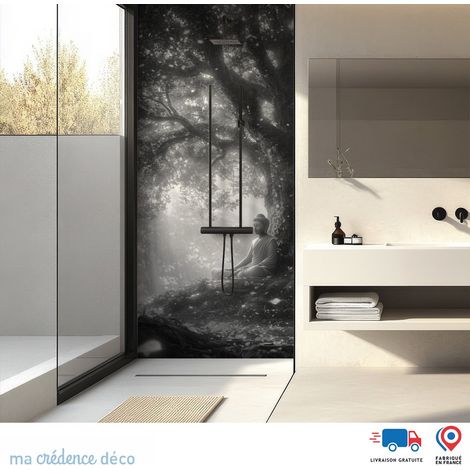 Panneau de douche : Bouddha sous un arbre - Couleur Gris platine - Alu composite - 90 - 245 (1/4)