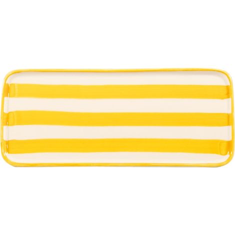 Lido Set 2 Piatti Rettangolari Serie Righe in Ceramica Artigianale Colore Giallo Design Made in Italy Eleganti e Versatili per la Tavola