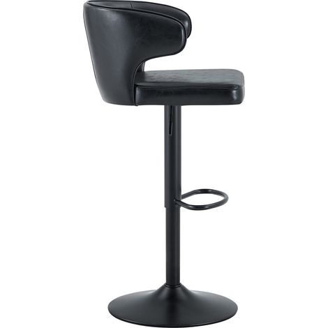 Set de 2 taburetes de bar negros de PU con respaldo, altura regulable y giro 360° (1/5)